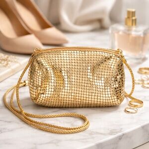 Gold Metallic Mesh Small Crossbody Evening Bag Party Purse
